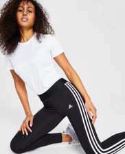 adidas Women Essentials 3 Stripe Full Length Cotton Leggings Black Size XS