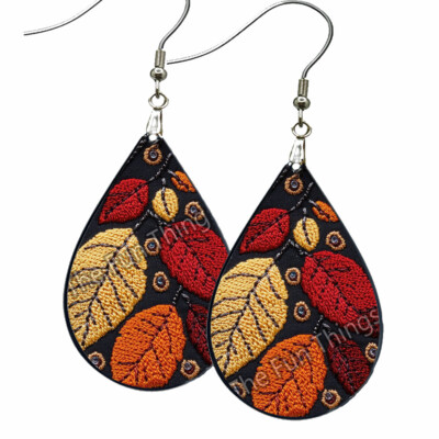 Autumn Leaves Earrings NO TARNISHING Wood Faux Embroidery Fall Jewelry Gifts