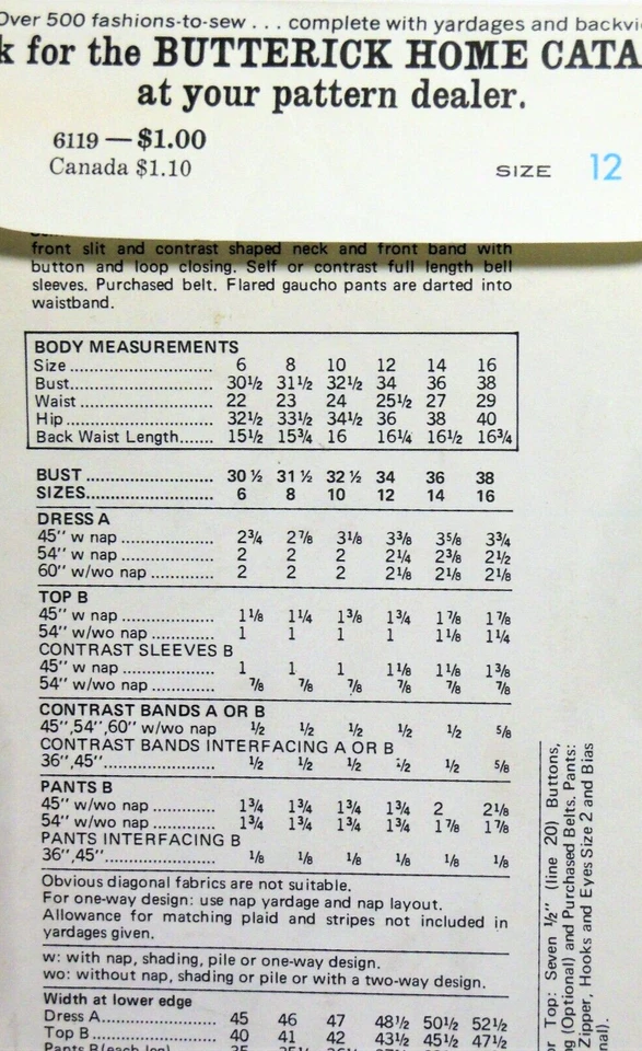 Vintage 1970s Butterick SEWING PATTERN 6119 Flared Gaucho Pants Top Dress Sz 12 - Image 3 of 4