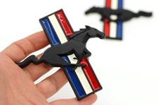 Fits 05-14 Ford Mustang Large Black Running Horse Tribar Fender Emblems Pair