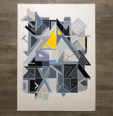 Rare JOHN LEVEE art ORIGINAL PAINTING on board ''IDEA # XIII'' 1983 geometric MOD
