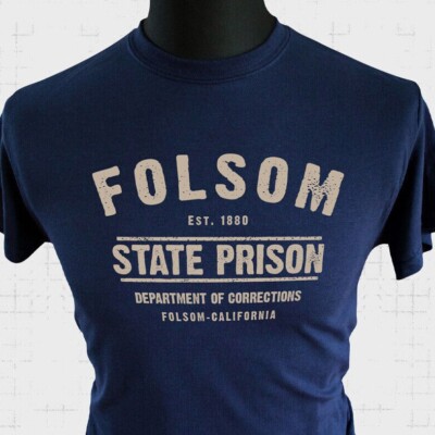 Folsom State Prison Retro T-Shirt Johnny Cash Blau Country Western Cool Blau