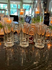 Vtg NOS Discontinued 5203 Libbey Beer Mugs Set 6 Clear Glass Heavy 11oz  Handle