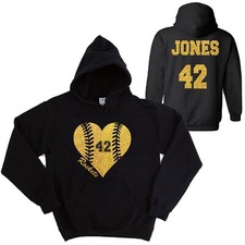 Personalized Glitter Baseball Heart Unisex Cotton Gildan Hoodie Sweatshirt