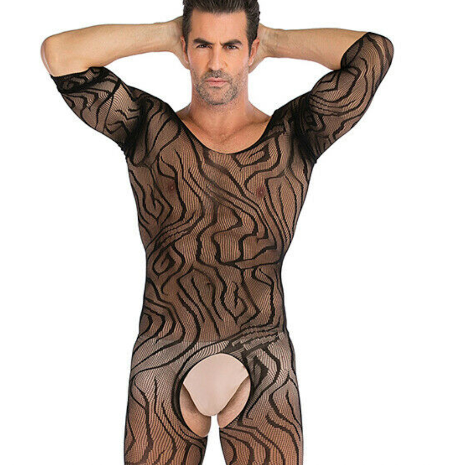 Mens Mesh Underwear Bodysuit Body stockings Sexy Full Figure Crotchless Lingerie image 2