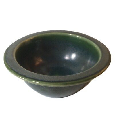 Green glazed pottery bowl speckled affect 5'' diameter x 2'' tall flat rim READ