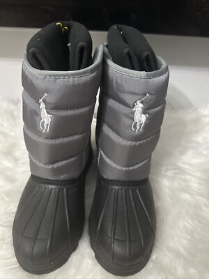 Ralph Lauren Polo Snow Boots Toddler Boys Size 5 Gray Waterproof Fleece Lining
