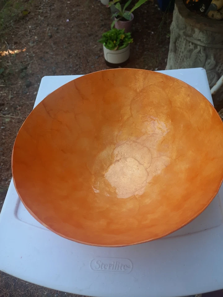Handmade Salad Bowl Fiery Orange Wood Infested Mother of Pearl Table Top Sink - Image 2 of 4