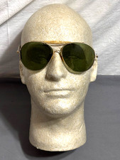 EARLY vintage GREEN LENS Aviator Sunglasses Gold Wire Rim BAKELITE Nose Brow