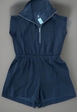 NEW Lou  Grey Zip Black One-Piece Romper Shorts Soft Plush Comfy Vacation Sz M