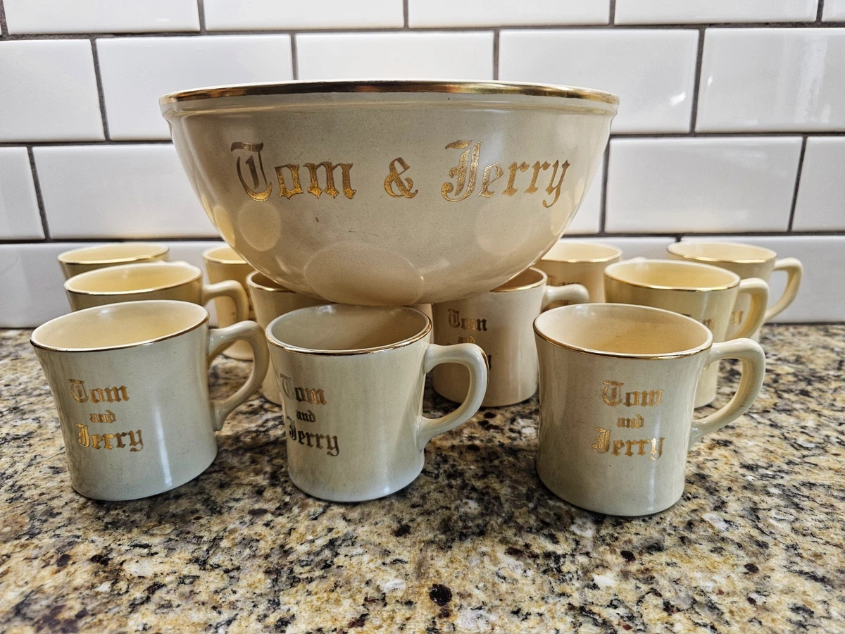 Tom Jerry Punch Bowl Set In Anchor Hocking Fire-King 40s, 50s, 60s