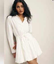 Reformation Dress Moira Bubble Skirt Mini White Cotton Shirtdress Size 2