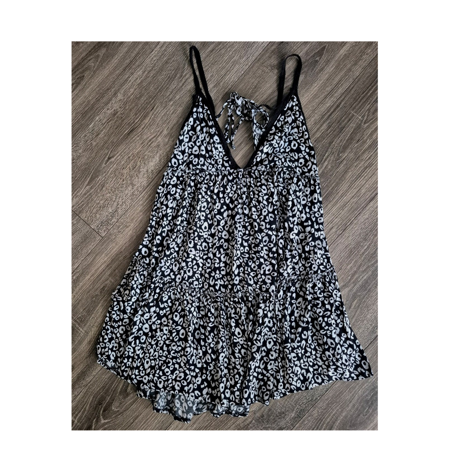 Skylar + Madison Black White Animal Print V-Neck Sleeveless Slip Dress S Regular