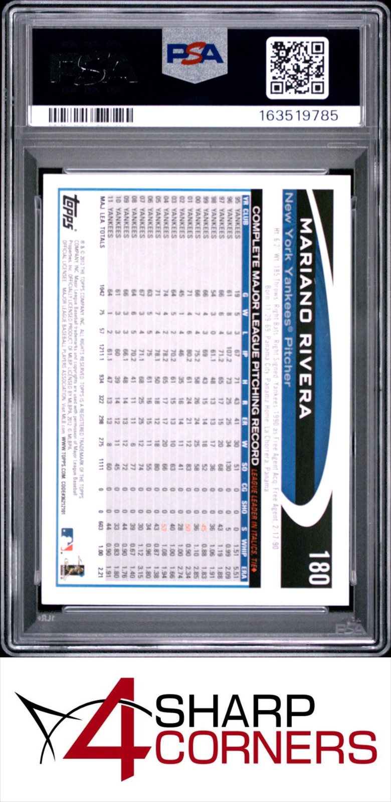 2012 TOPPS #180 MARIANO RIVERA YANKEES HOF PSA 10 view 2