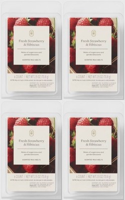 4 Threshold FRESH STRAWBERRY & HIBISCUS Scented Wax Melts Cubes 2.5 oz