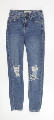 Topshop Moto Jamie Blue High Rise Skinny Ripped Jeans Mädchen Gr. XS W26 L30