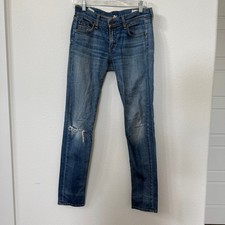 Rag & Bone The Dre Slim Boyfriend Jeans Blue Distressed Size 24 Made in USA