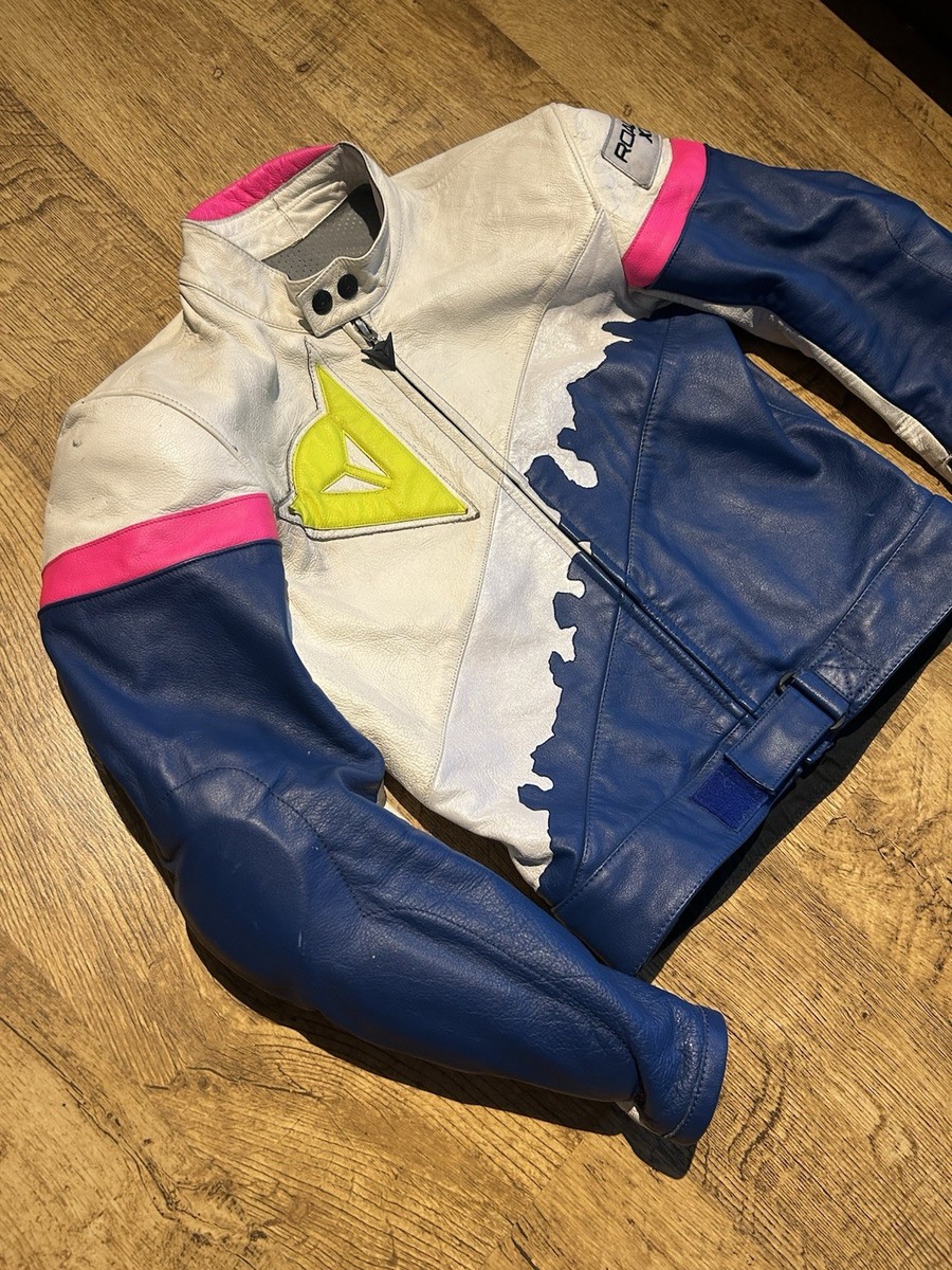 Dainese 2 Piece Leather Motorcycle Suit Road X2 Blue White Neon