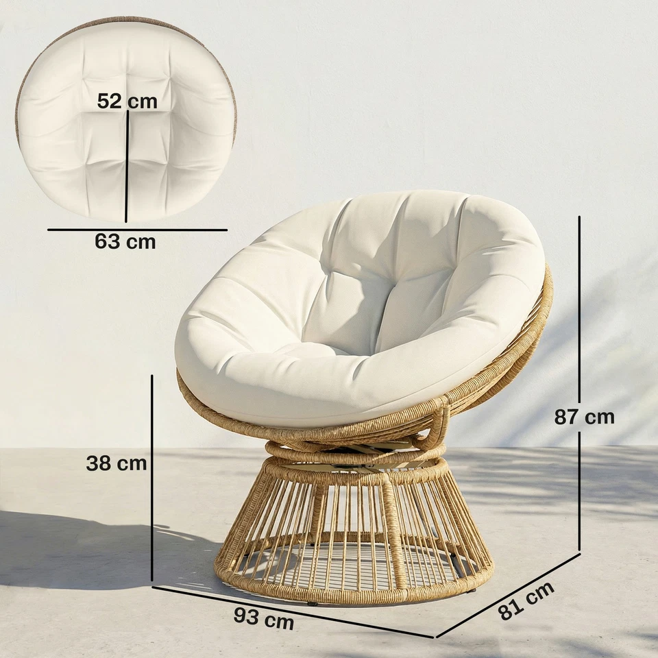 Outsunny Fauteuil papasan pivotant 93 x 81 x 87 cm Crème - Photo 4/4