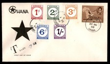 Znaczki Mayfair Ghana FDC 1958 upamiętnienie niepodległości mieszane frank First Day Co
