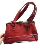 Vintage Sourpuss Bettie Page Grunge Retro Gloss Red Purse w/ Coin Pouch RARE