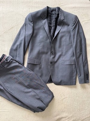 TRU TRUSSARDI Men's Suit Size 50 IT 40 US Gray 100% Virgin Wool 2 Piece Made in