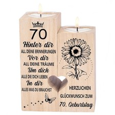 Herzform Kerzenhalter Holz 10x4x12 cm 70. Geburt
