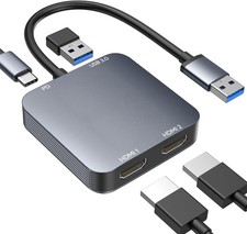 USB Adapter Dual HDMI 1080p 60Hz USB-C PD Str...