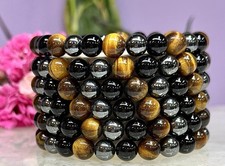 6 Pcs Protection 8mm Natural Crystal Healing Stretch Bracelets 7.5"