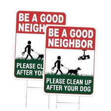 Clean Up After Your Dog Signs 2 Pack 12.6"x9.5" Double-Sided H-Stake Metal