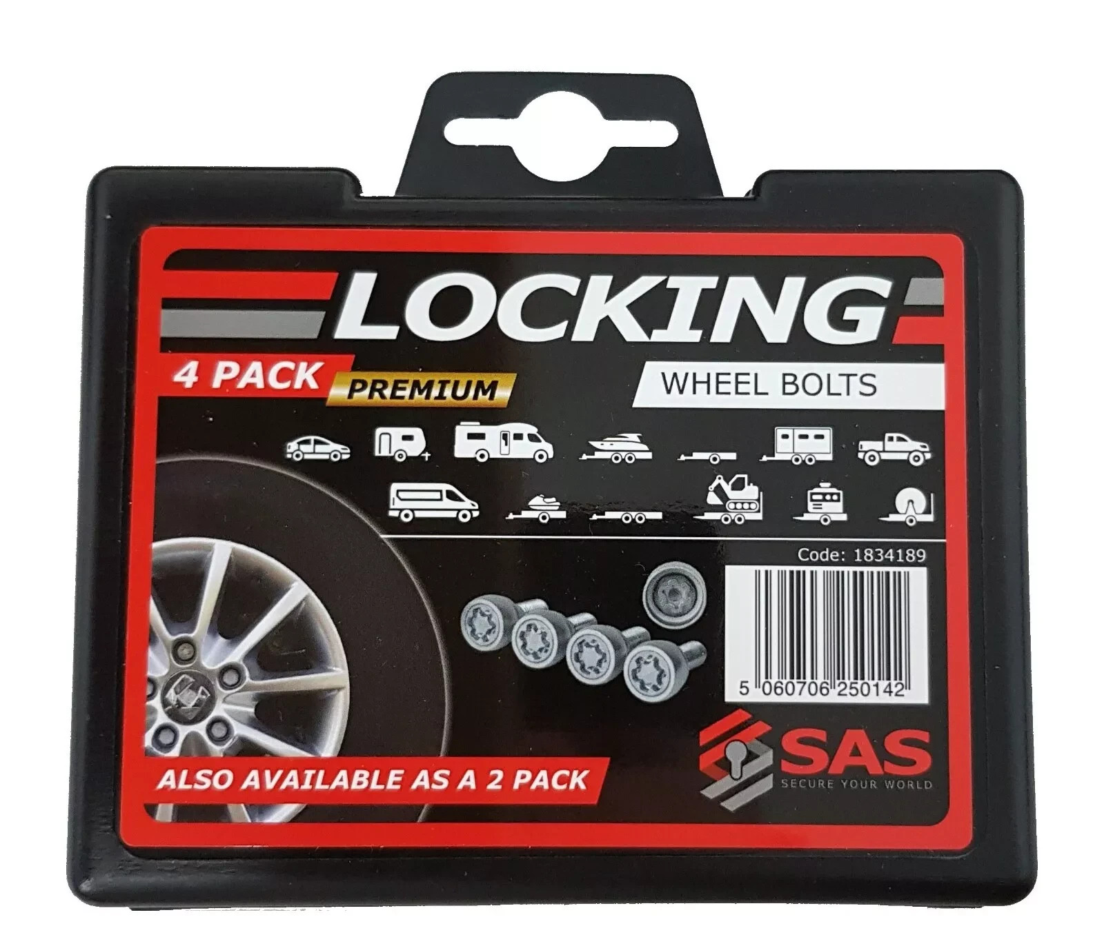 SAS Security 4 Locking Wheel Bolts M12 X 1.5 Caravan Trailer Car