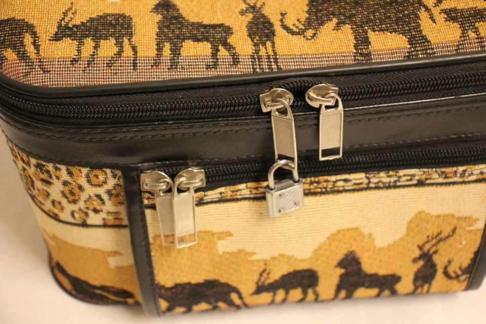 De colección Safari Animal Tapiz Maquillaje Tren Viaje Equipaje Bolsa Estuche con Cerradura y Llave Foto 3 de 4