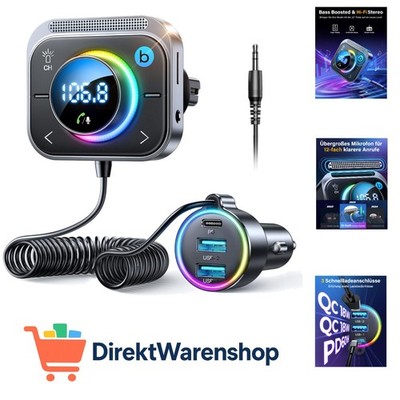 96W Bluetooth 5.4 Adapter Auto【60W PD & 2*18W QC 3.0】Musik FM Transmitter Aut...