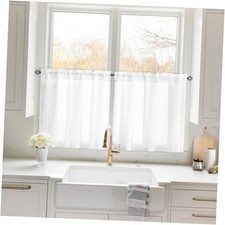 Non-See-Through Privacy Sheer Kitchen Curtains 30"W x 24"L Pack of 2 White