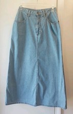 90s Eddie Bauer Blue Denim Pencil Long Skirt 4 Pockets Back Slit Size -6