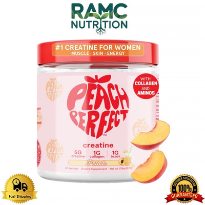 Peach Perfect Creatine Monohydrate Powder 30 Servings Peach Flavor Vegan Collage