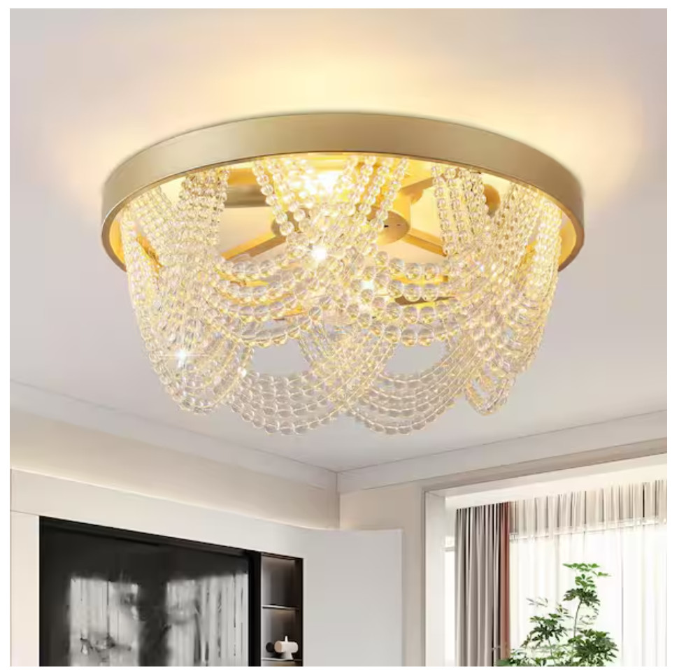 KAISITE 20 in Indoor 6-Speed Fan Boho Crystal Fandelier in Gold w/Light & Remote
