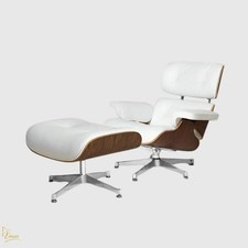 Classic Eames Lounge Chair And Ottoman White Walnut Geniuine Aniline Leather 