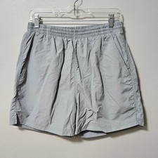 St John  s Bay Swim Trunks Mens Med Gray Nylon Mesh Lined Elastic Waist Vacation