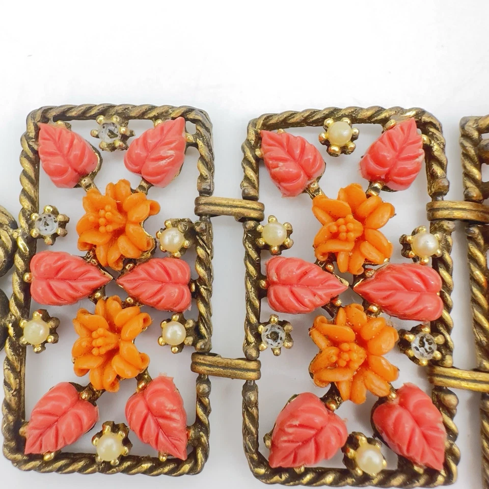 Pulsera celuloide vintage de cinco eslabones tallada imitación coral renacimiento victoriano Foto 4 de 4