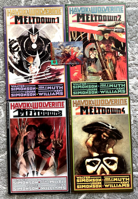 Vintage 1988 Havok + Wolverine:Meltdown, 4-book set w/vintage x-men trading card