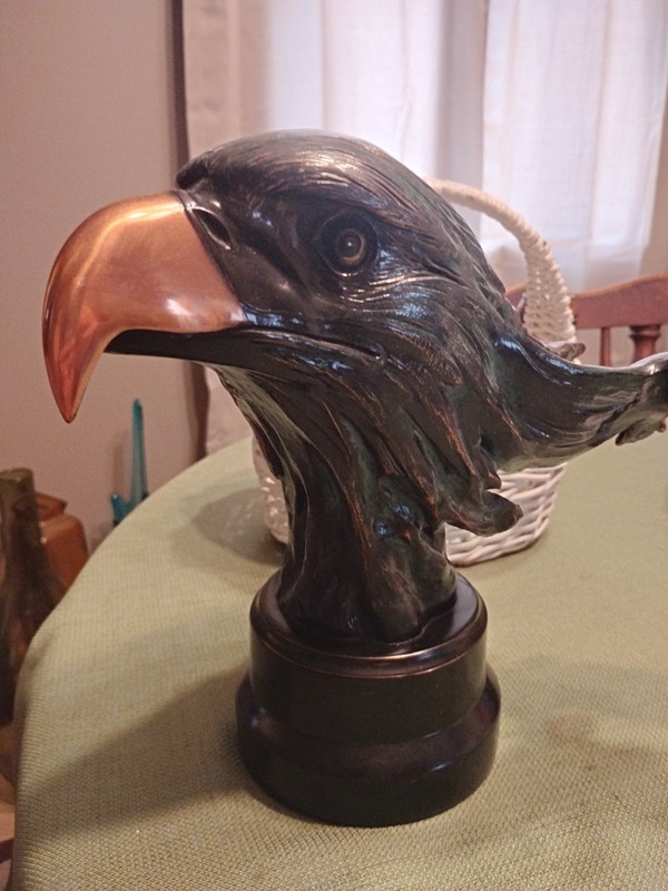 Majestic Bald Eagle Head Bust With Soaring 3D Eagle Copper Sculpture