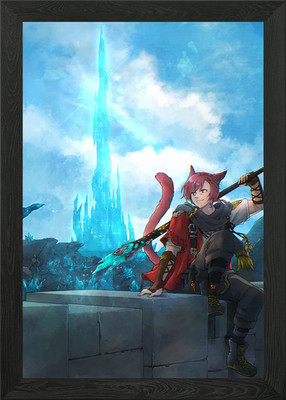 Fantasy Katzenähnlicher Krieger mit Kristall Gerahmtes Wandbild Poster Leinwanddruck Bild