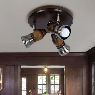 GLOBO Deckenleuchte Spotrondell Holz 3-Flammig Rustikal Strahler verstellbar D 24 cm