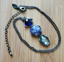 Charming Charlies Necklace Blue Pendant Jewels Antique Twisted Chain 18 in 3 ext