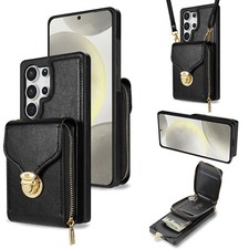 For Samsung Galaxy S25 Ultra S24 S23 FE Crossbody Zipper Card Wallet Case Cover
