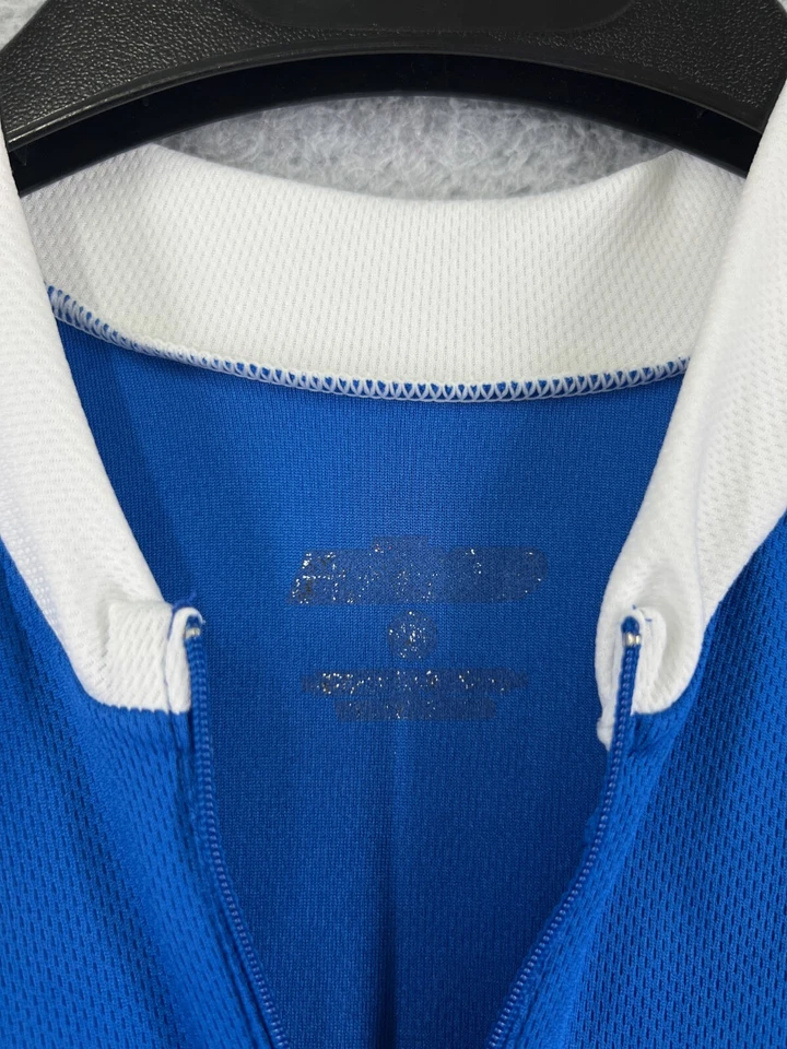 Camiseta deportiva de ciclismo trasera para adultos grande azul manga corta bolsillos traseros 1/2 cremallera poliéster Foto 3 de 4