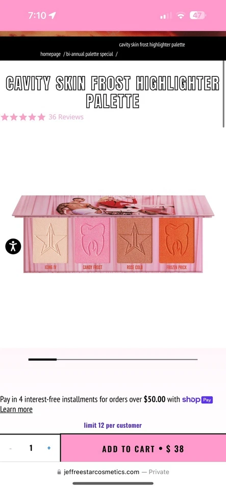 JEFFREE STAR COSMETICS CAVITY SKIN FROST HIGHLIGHTER PALETTE- BRAND NEW IN BOX!! - Image 3 of 4