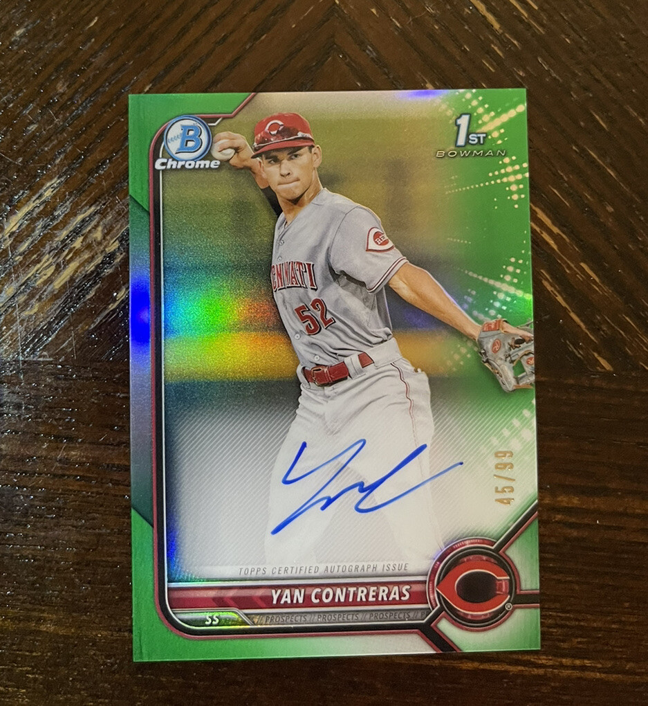2022 Bowman Chrome Yan Contreras 1st  Green Auto On Card /99 RC REDS
