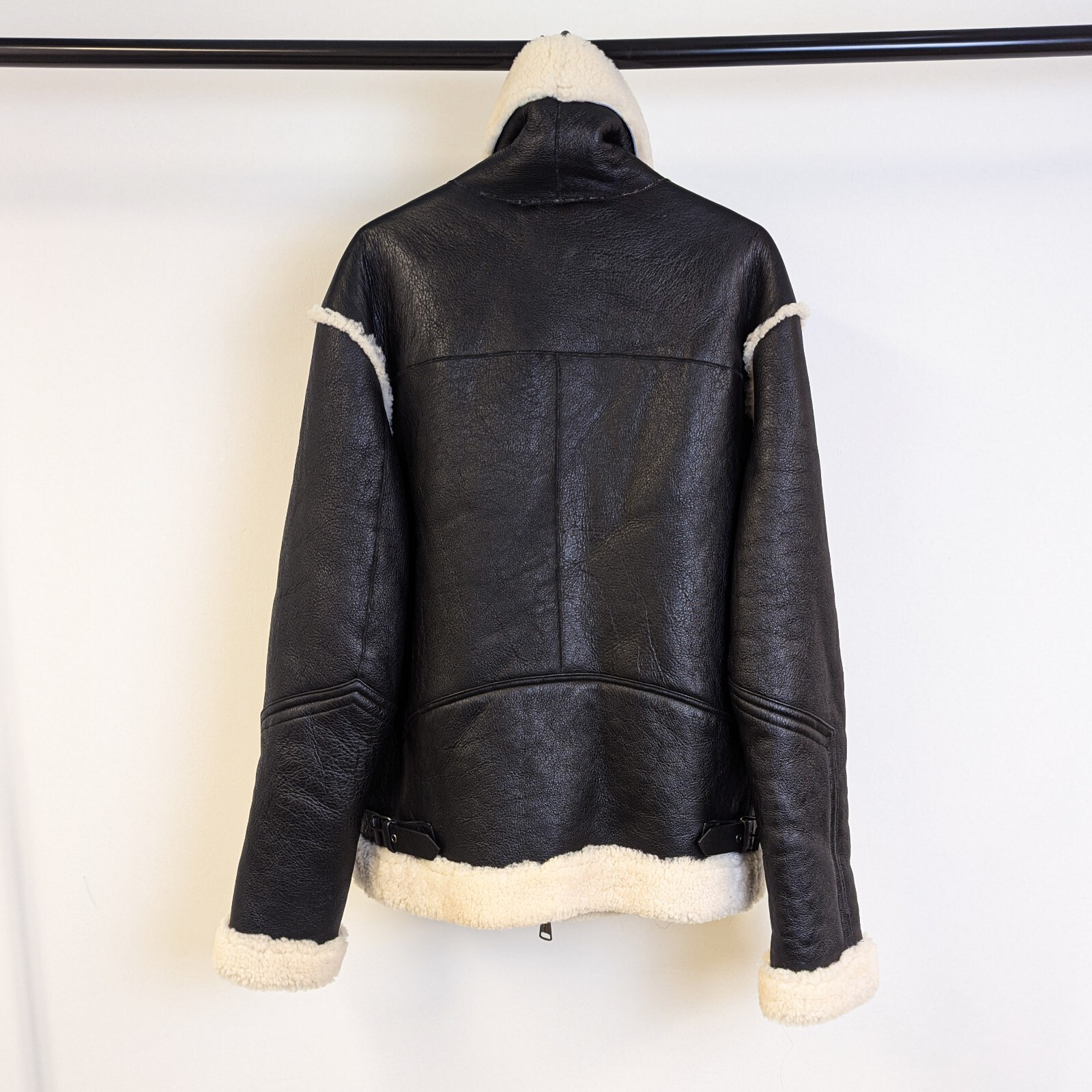 ZARA SRPLS 100percent Leather Shearling Jacket LARGE black aviator bomber edition L 42 image 3